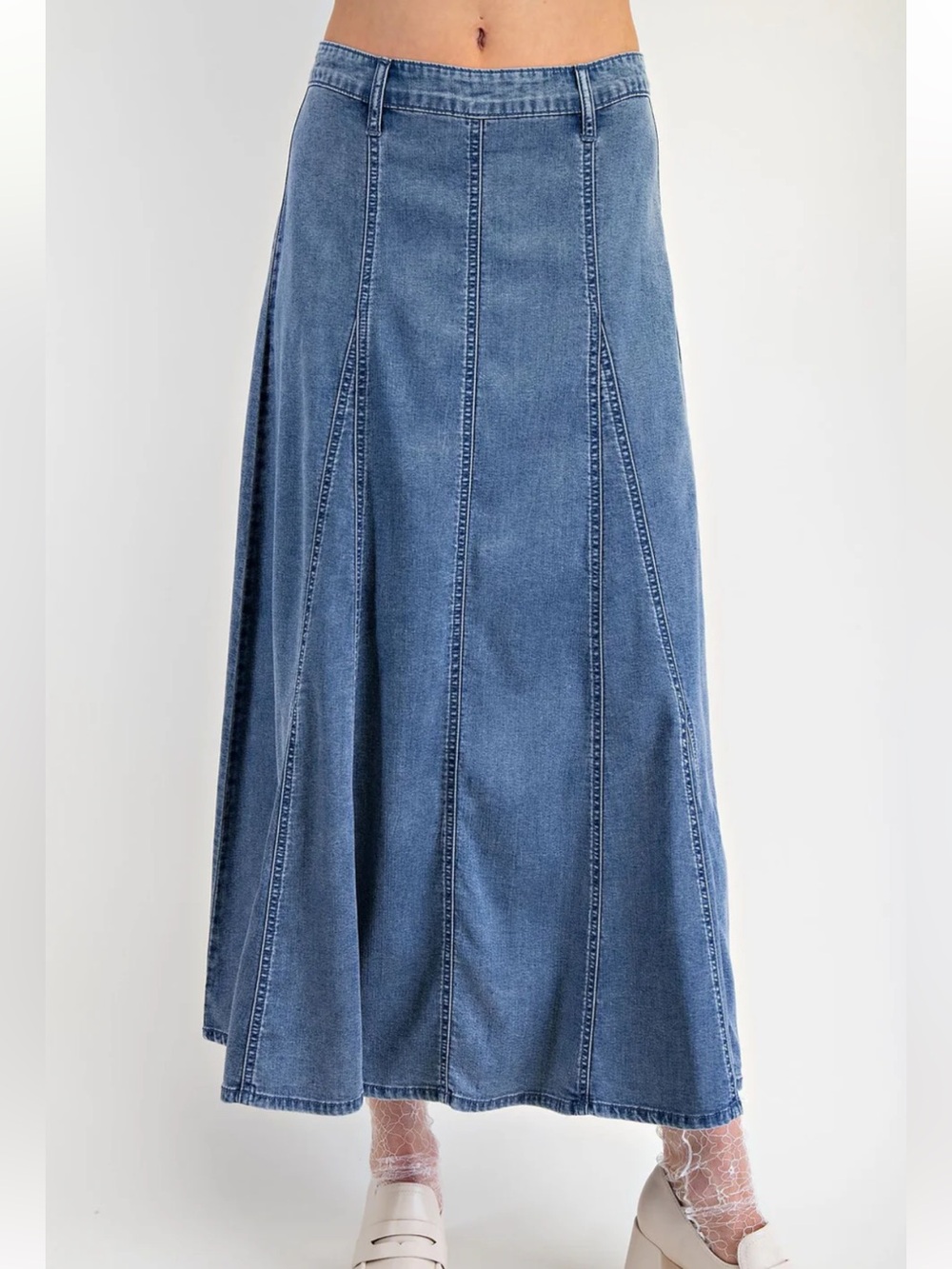Easel size Medium A Line Washed Denim panel Maxi Skirt